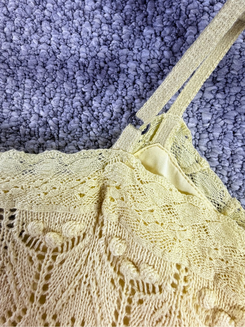 Hollister Yellow Crochet Tie-Front Cami 100% Cotton Y2K Cottagecore Crochet SZ L - Picture 9 of 9